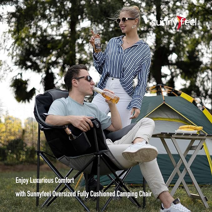 SUNNYFEEL Oversized Camping Chair Heavy Duty 500 LBS Portable Folding Chairs Black Large Sofa Chair for Beach Trip Picnic Lawn Outdoor Camp Chair for Adults &amp Carry Bag