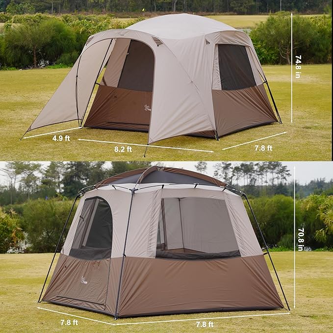 Vidalido 3-4 Person Tent with 1 Mesh Door and 2 Large Mesh Window Double Layer Waterproof Portable Family Cabin Tent 4 Person Tents for Outdoor Camping Hiking