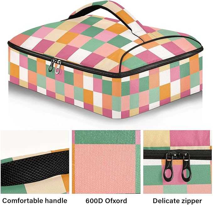 Casserole Carrier Cute Checkered PatternsInsulated Casserole Carrier for Hot or Cold Food Thermal Lunch Tote for Potluck Parties Picnic Beach Fits 9 x 13 Inches Baking Dish