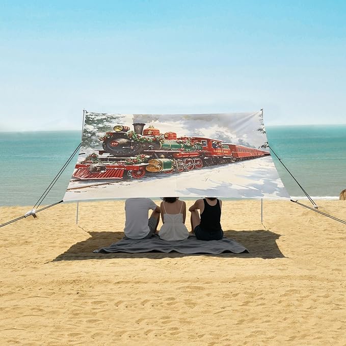 Beach Tent Sun Shelter Christmas Train Lightweight &amp Easy Setup Beach Shade Canopy for Camping Fishing