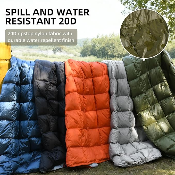 Down Camping Blanket - Lightweight Packable Warm &amp Puffy Outdoor Travel Quilt for Sleep Hiking Backpacking Stadium Festivals Water-Resistant Sleeping Bag 55x79