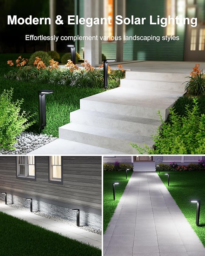 6 Pack Solar Powered Pathway Lights Outdoor Waterproof 30 LED Bright Walkway Landscape Lamp for Outside Path Driveway Sidewalk Yard Lawn Garden Trail Modern Design and 2 Modes (Cool White)