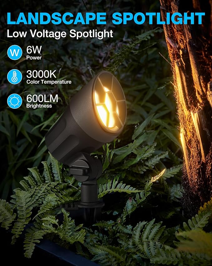 SUNVIE 6W Low Voltage Landscape Lights LED Low Voltage Lighting Warm White Landscaping Lights Waterproof Landscape Spotlights with Connectors Spot Lights Outdoor for Garden Tree Wall Yard 12 Pack