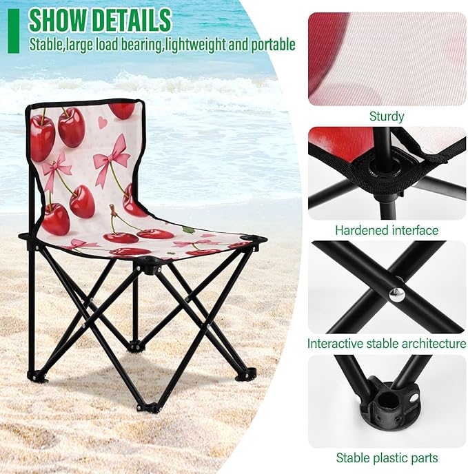 Blush Bow Cherry Portable Camping Chair Lightweight Ice Fishing Chairs for Adults Carry Bag Included for Fishing