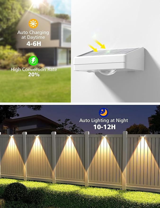 VOLISUN Solar Fence Lights Fence Lights Solar Powered IP65 Waterproof LED RGB Color Changing Solar Light for Fence Yard Wall Backyard (12 Pack White)