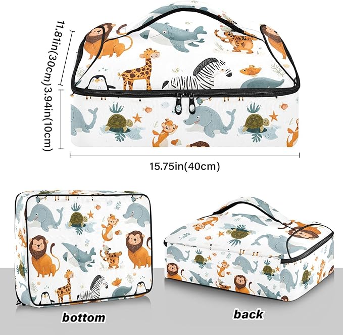 Casserole Carrier Adorable AnimalsInsulated Casserole Carrier for Hot or Cold Food Thermal Lunch Tote for Potluck Parties Picnic Beach Fits 9 x 13 Inches Baking Dish