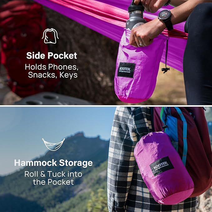 Kootek Camping Hammock Portable Hammocks with Tree Straps &amp Attached Carry Bag Camping Essentials Gear Perfect for Outside Indoor Hiking Beach Backpack Travel