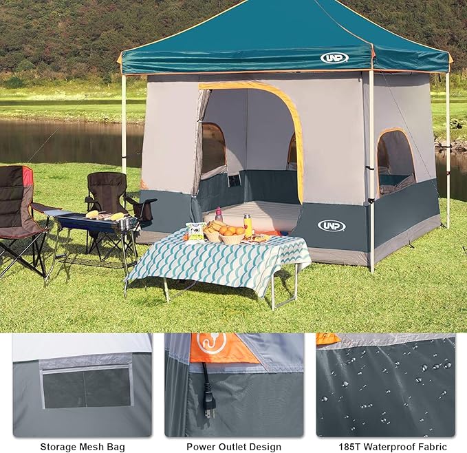UNP Camping Canopy - Inner Tent - Side Tents - SUV Camping Cube for 10' x 10' Pop Up Canopies (Canopy Pole/Shelter NOT Included) (Gray-Inner Tent)