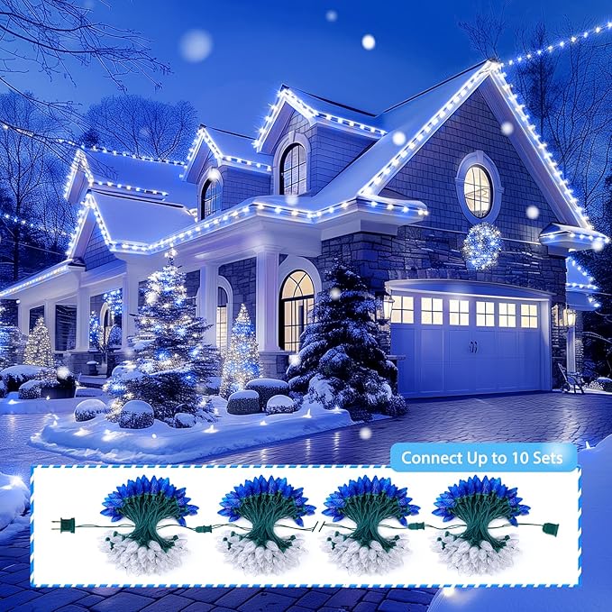 Brightown C9 LED Christmas String Lights 2 Pack Total 132ft 200LED Outdoor Lights String Plug-in Connectable Green Wire Lights Waterproof Roofline Lights String for Outside Yard Christmas Holiday