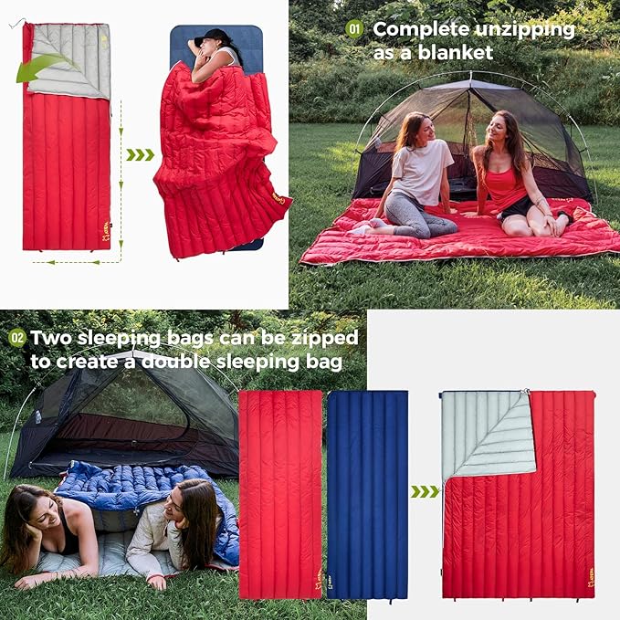 ATEPA Down Sleeping Bag 650FP Ultralight 55°F 60°F 3 Season Warm Weather 15D Nylon Shell and Compact Packable Sleeping Bag for Adults with Compression Sack for Camping Backpacking Hiking