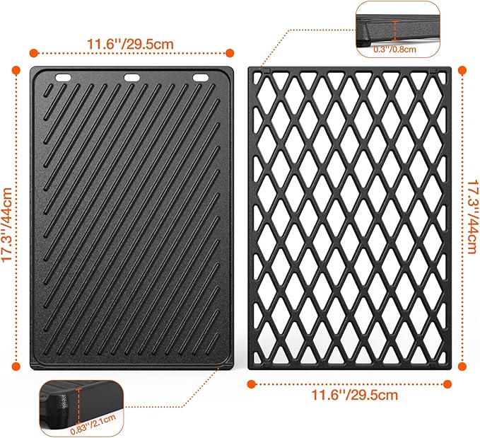 onlyfire Cast Iron Griddle Replacement for Weber 7638 Grill Cooking Grate and Grill Griddle for Spirit I &amp II 300 Series