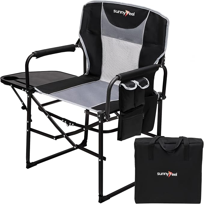 SUNNYFEEL Camping Directors Chair Heavy DutyOversized Portable Folding Chair with Side Table Pocket for Beach FishingTripPicnicLawnConcert Outdoor Foldable Camp Chairs