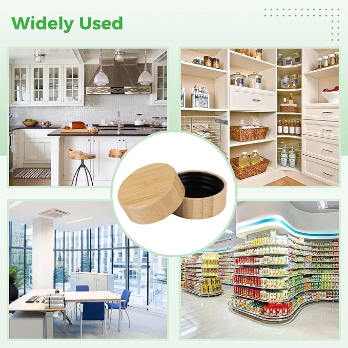 Wooden Jar Lids with Natural Wood 48 Pcs Storage Can Lids with Round Bottle Reusable Leak-Proof Fine Sealing Lids for 6 Oz 4 Oz Spice Jars