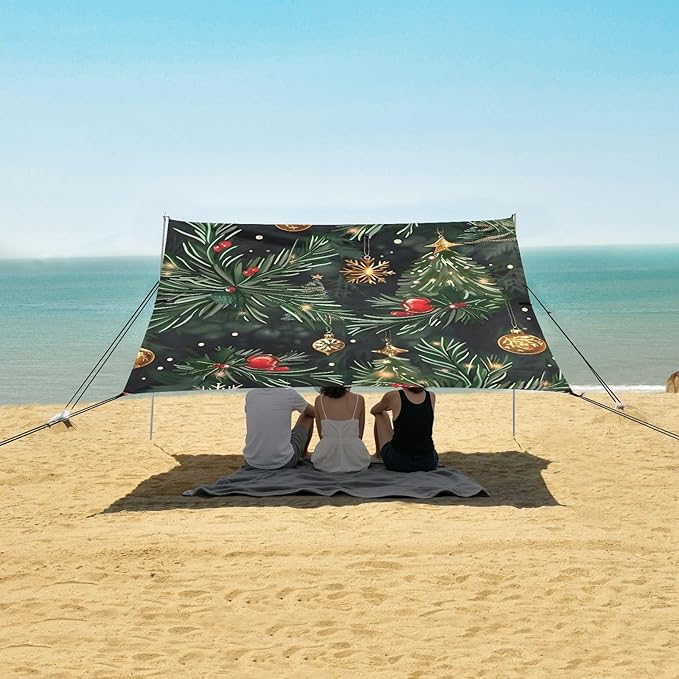 Beach Tent Sun Shelter Christmas Colored Balls Tree Lightweight &amp Easy Setup Beach Shade Canopy for Camping Fishing