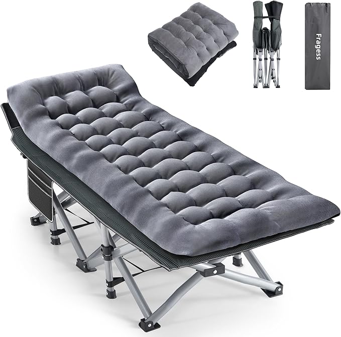 Camping Cot Sleeping Cots for Adults Portable Camping cots with Mattress Pillow and Carry Bag 1200D Double Layer Oxford 600 LBS Weight Capacity Cots for Sleeping(Grey+Black)