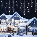 Hopolon 33FT 360L LED Christmas Icicle Lights Outdoor Waterproof8 Modes Plug in Curtain String Lights with 60 DropsChristmas Lights for WeddingPartyBedroomHomeGardenWall Decorations(White)