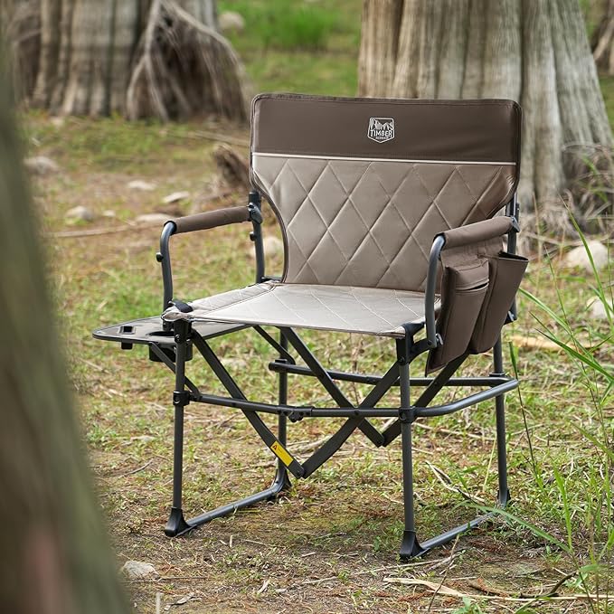 Timber Ridge Aluminum Camping Directors Chair with Side Table Pocket Portable Folding Heavy Duty Lawn Chair for Fishing Trip Picnic Concert Outdoor 400lbs Tan