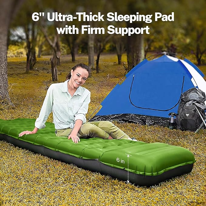 OGERY Sleeping Pad for Camping 6 Extra-Thick Reinforced Camping Sleeping Pad with Pillows &amp Built-in Foot Pump Ultralight Self Inflating Air Mattress Mat for Tent Hiking Essentials Gear