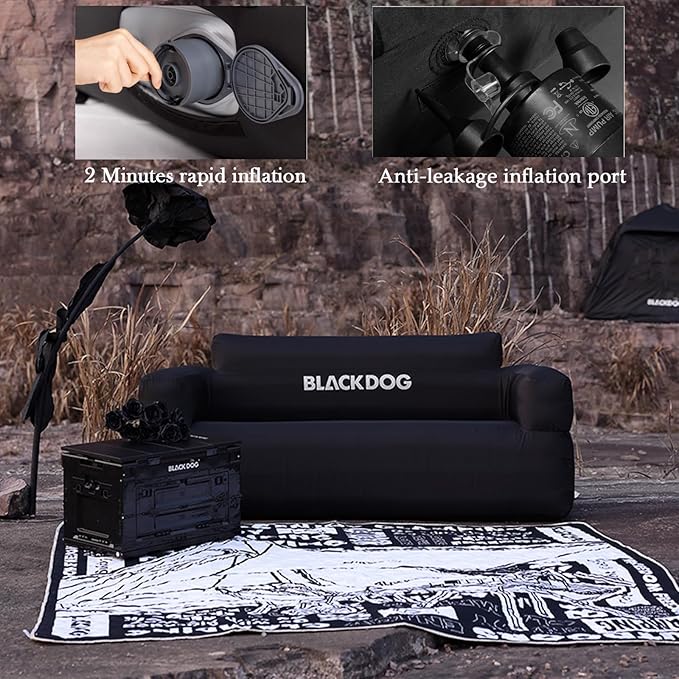 Blackdog Inflatable Couch with Built in Pump Support 660lbs Portable Camping Air Sofa Tough &amp Tear-Resistant Fabric Folding Blow Up Couch for Camping Indoor Beach Music Festival Party