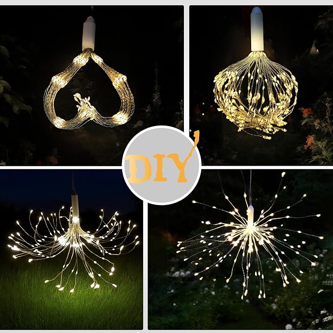 WIND STAR Firework Lights Rechargeable 800 LED Hanging Starburst String Lights with Remote 8 Modes for Patio Party Birthday Christmas Indoor Bedroom Decoration