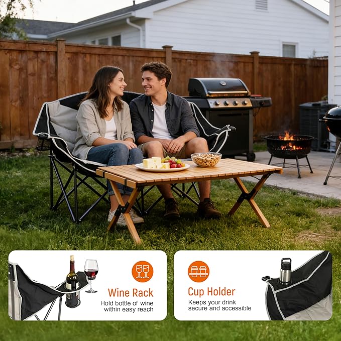 SunSettler Double Camping Chairs High Back Double Camp Chair Oversized Camping Chair Camping Couch with Cup Holders Carry Bag