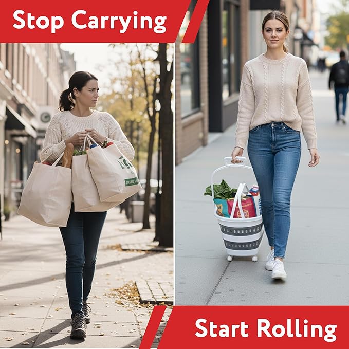 dbest Products Gocart Foldable Shopping Cart with Wheels - Collapsible Grocery Cart with Handles for Easy Storage - As Seen on Shark Tank - Portable Rolling Cart - 33 Height - Lightweight Design