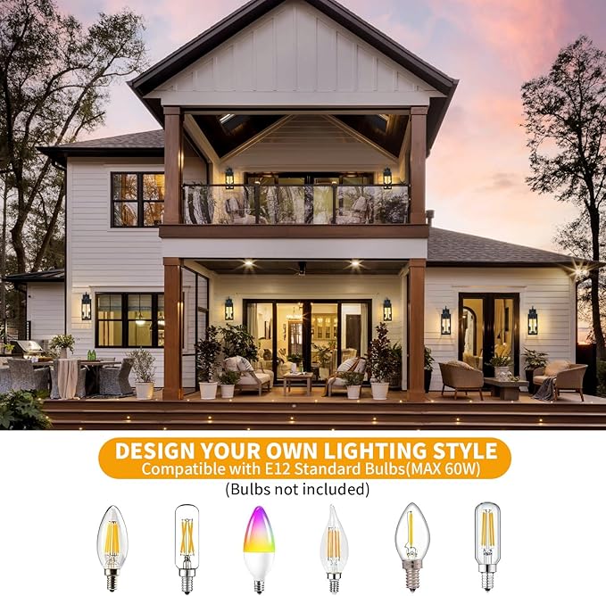 18'' Large Outdoor Light Fixture 2 Packs Black Porch Lantern Wall Mounted Waterproof 2-Light Exterior Lighting Fixtures with Clear Tempered Glass Modern Sconce Outside Lights for House Patio Garage