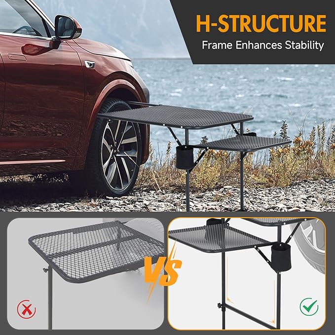 CDEN Tailgate Table Car Desk Tailgate Table Car Camping Camping Tables Vehicle Tables Adjustable Height Lightweight