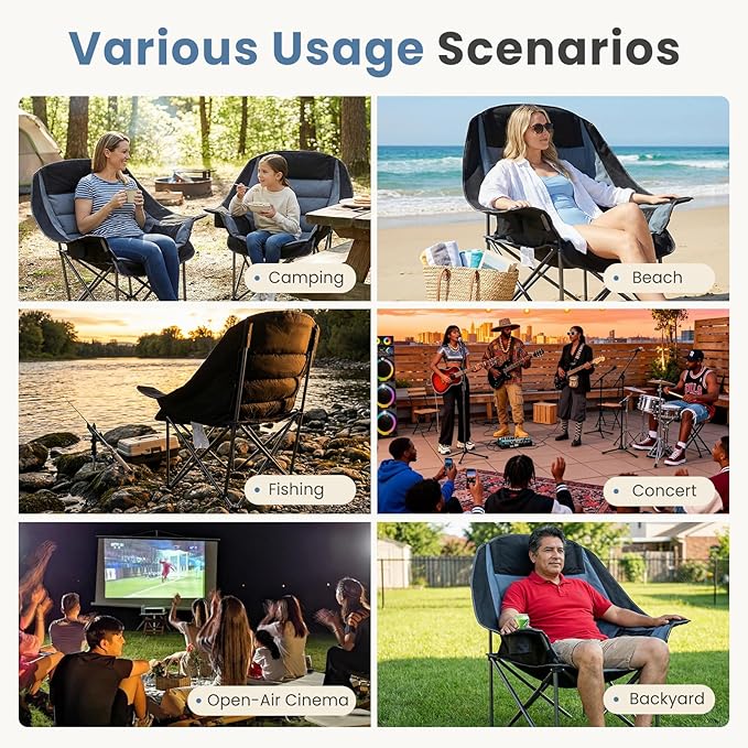 DUMOS Oversized Camping Chair for Adults - 450lbs Heavy Duty Folding Chair with Cup Holder &amp Side Pockets Portable Chair for Camping Fishing Hiking Picnic