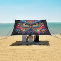 ALAZA Rainbow Owl Print Boho Beach Tent Sun Shelter UPF50+ Protection Beach Shade Canopy w/ 4 Sandbags for Outdoor Camping Fishing Backyard Fun Picnic 10x9 ft