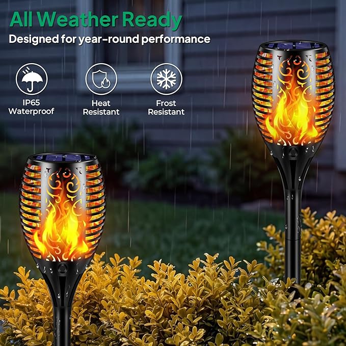 TomCare Solar Lights Outdoor Flickering Flame Solar Torch Lights Waterproof Outdoor Lighting Solar Powered Pathway Lights Christmas Decorations for Garden Patio Yard Landscape 8 Pack