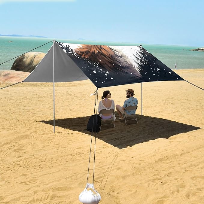Camping Sun Shelters Hand Drawn Watercolor Fox Beach Canopy 126 * 110.2in