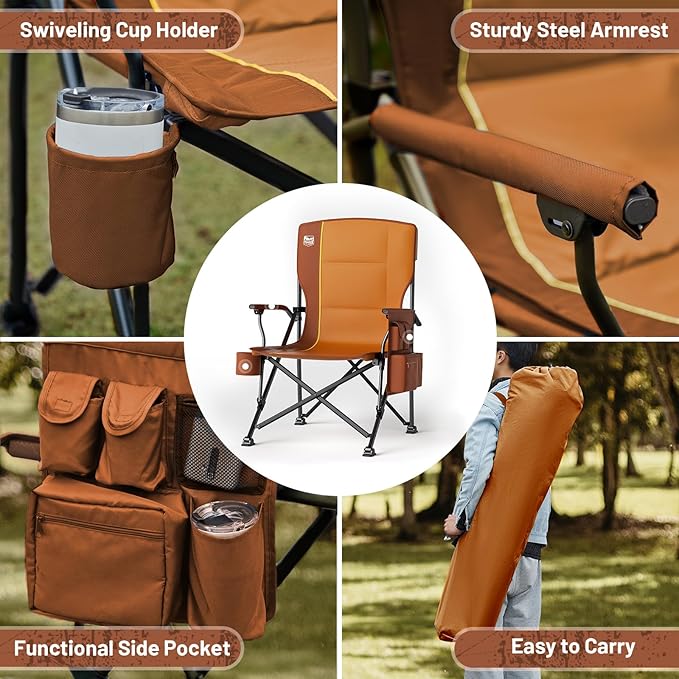 TIMBER RIDGE Oversized Folding Camping Chair High Back Heavy Duty for Adults Support up to 500lbs with Cup Holder Side Pocket Cooler Bag