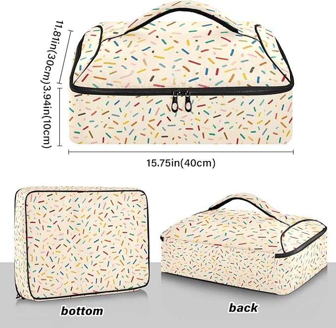 Casserole Carrier Colorful Thin Lines PatternInsulated Casserole Carrier for Hot or Cold Food Thermal Lunch Tote for Potluck Parties Picnic Beach Fits 9 x 13 Inches Baking Dish