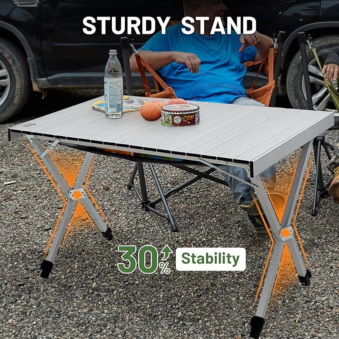 TIMBER RIDGE Folding Camping Table Adjustable Height 4-6 Person Lightweight Aluminum Roll-up Table for Camping Outdoor Picnic BBQ Backyard Party Support 220 lbs Silvery