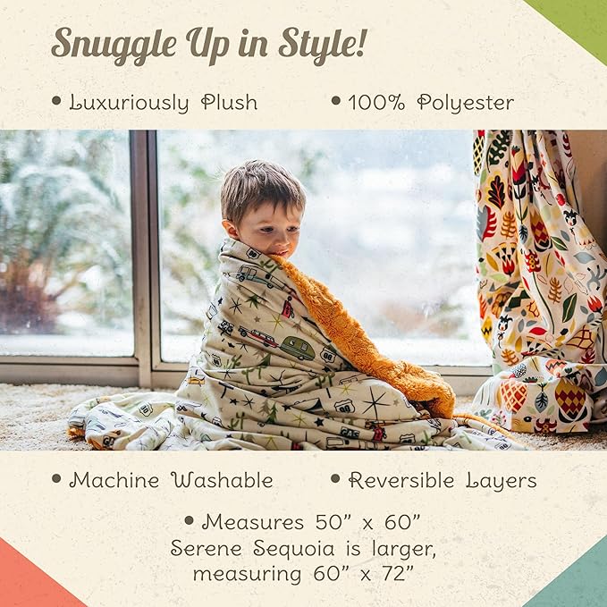 Throw Blanket for Camping - Plush Reversible Camping Blanket for Indoor &amp Outdoor Settings - Machine Washable Soft Blanket - 100% Polyester Cozy Blanket with Retro-Inspired Patterns Camp Casual