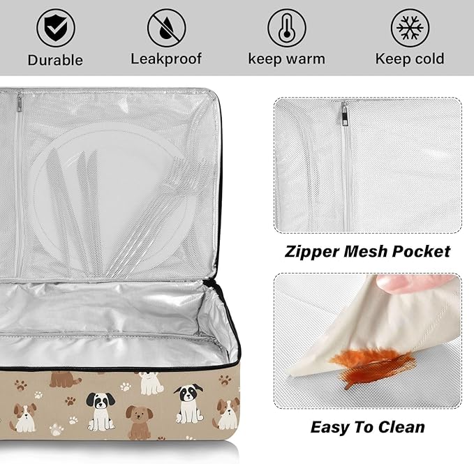 Casserole Carrier Loveliness DogsInsulated Casserole Carrier for Hot or Cold Food Thermal Lunch Tote for Potluck Parties Picnic Beach Fits 9 x 13 Inches Baking Dish