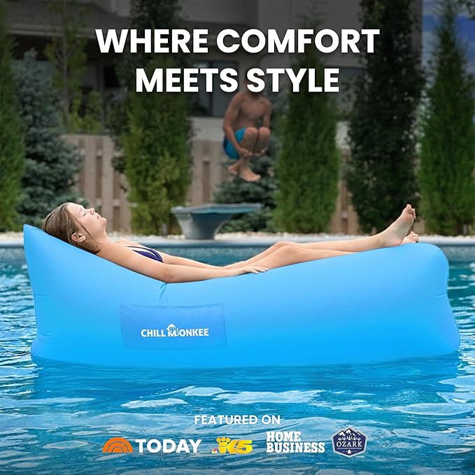 Portable Inflatable Lounger for Beach &amp Camping – Self-Inflating Air Couch Beach Sofa and Outdoor Lounge Chair for Relaxation and Comfort