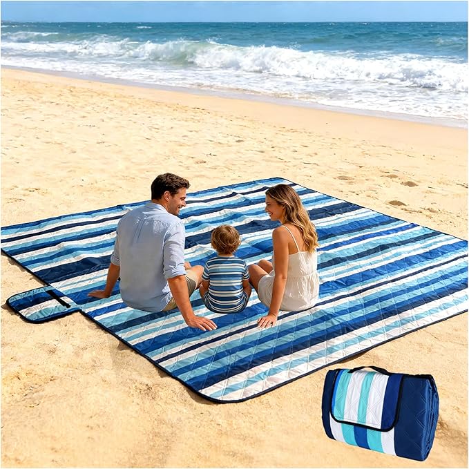 Beach Blankets Picnic Blanket - Extra Large 80''x80'' Waterproof Sandproof Picnic Blanket Mats for 2-4 AdultsPortable Foldable 3-Layer Outdoor Beach Mat for Camping Lawn Travel Beach