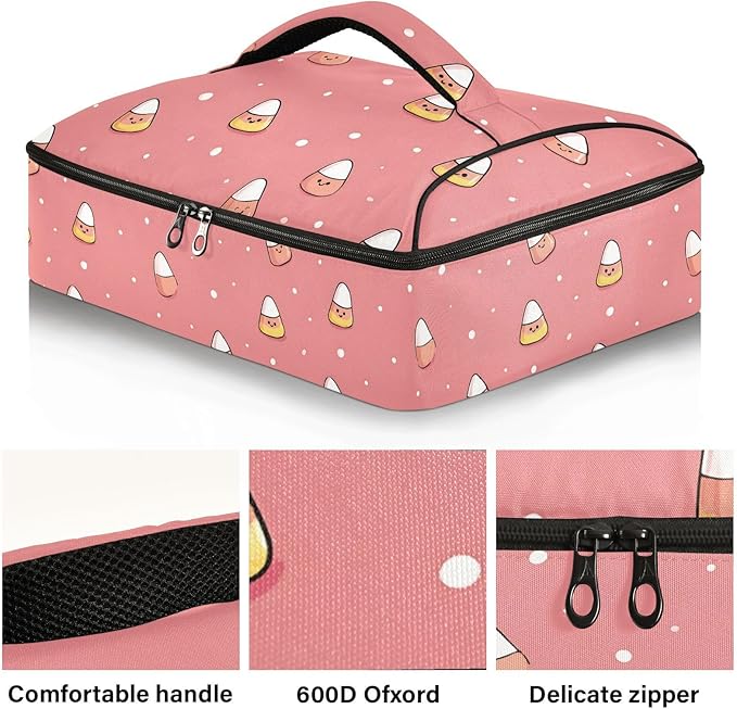 Casserole Carrier Print Candy Corn PatternInsulated Casserole Carrier for Hot or Cold Food Thermal Lunch Tote for Potluck Parties Picnic Beach Fits 9 x 13 Inches Baking Dish