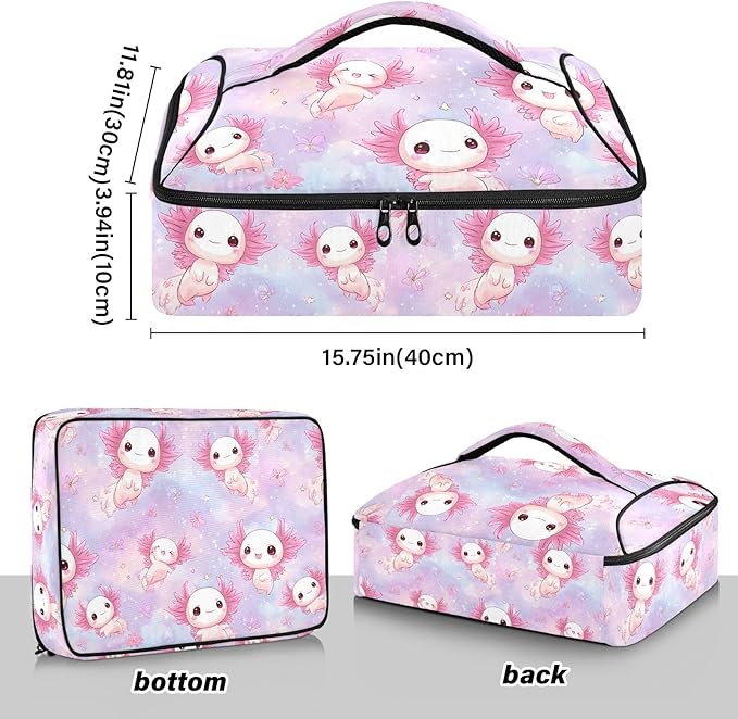 Casserole Carrier Adorable Axolotls Pattern PrintInsulated Casserole Carrier for Hot or Cold Food Thermal Lunch Tote for Potluck Parties Picnic Beach Fits 9 x 13 Inches Baking Dish