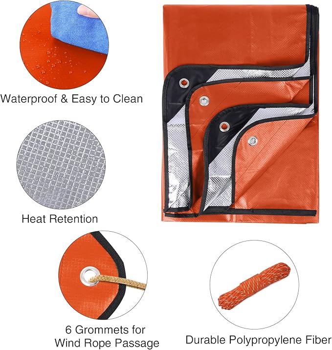 RedSwing 4 Pack Emergency Blankets Waterproof Survival Thermal Tarp Multipurpose Reflective Insulated All Weather Blankets for Camping Hiking Orange