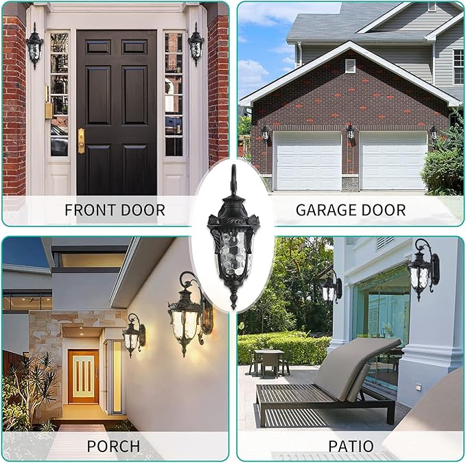 LONEDRUID Outdoor Wall Light Fixtures Black 20.47 H Exterior Wall Lantern Waterproof Sconce Porch Lights Wall Mount with Hammered Glass Shade for House