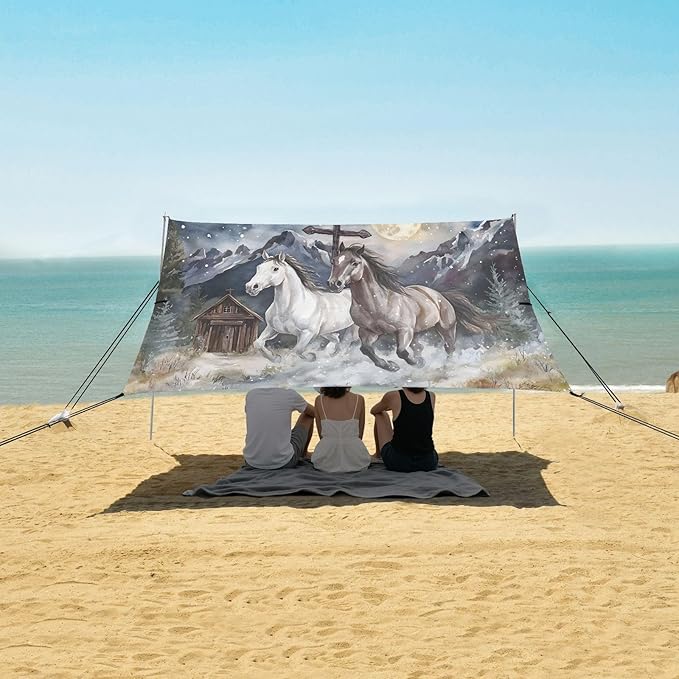 Camping Sun Shelters Two Horses Running Moonlight Beach Canopy 126 * 110.2in