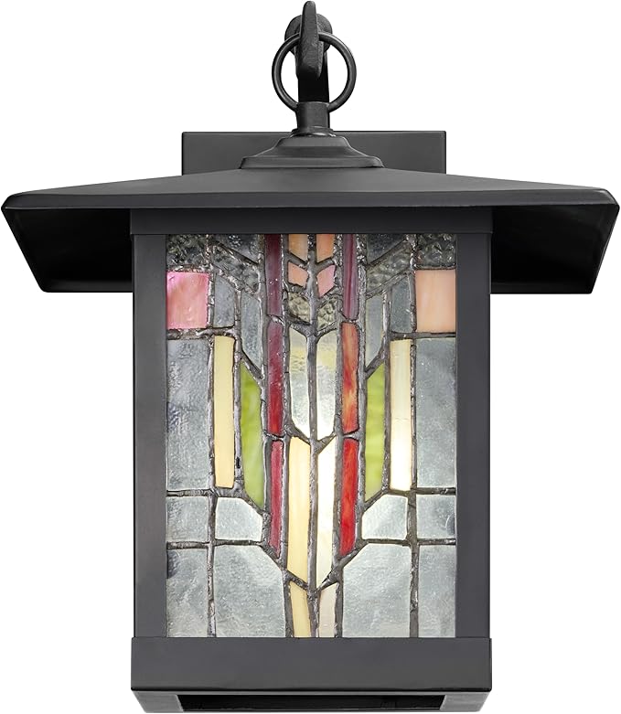 RIVER OF GOODS Stained Glass Outdoor Light Fixture - 11.75 H - Mission Style Porch Light - Opal