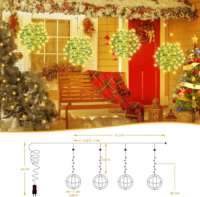 Christmas String Lights Outdoors4 Pack 7.98 Sphere Ball Tree Garden Globe Lights for Home Party Christmas Porch PatioWedding GardenTree Decoration with Memory Function Plug