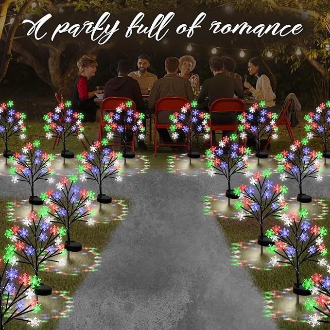 Multicolor Snowflakes Solar Pathway Lights for Christmas Decorations Outdoor - 2PACK 40LED Garden Stake Lights Waterproof Outdoor Snowflakes Solar Christmas Lights for Garden Yard Patio Xmas Decor