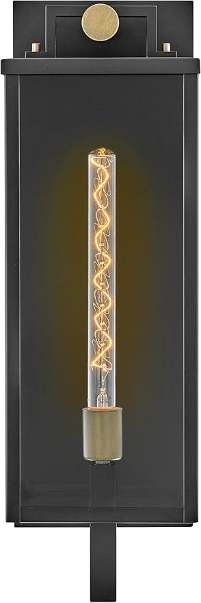Hinkley Catalina Single Light Wall Mount Outdoor Lantern – Aluminum Clear Glass – Black with Burnished Transitional Accents