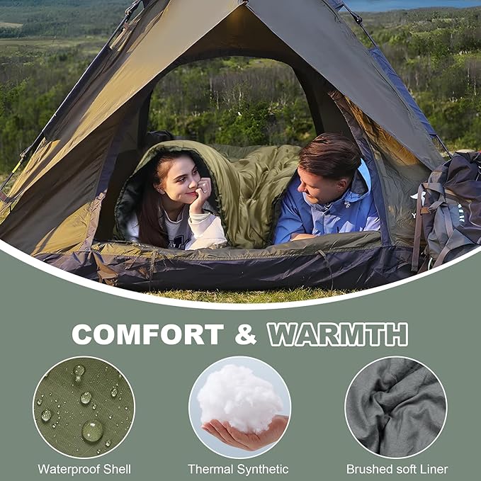 AGEMORE Sleeping Bag for Adults Single and Double Size Lightweight Waterproof XXL Sleeping Bag for Adults Kids Couples Camping Hiking Backpacking Or Traveling Warm &amp Cold Weather