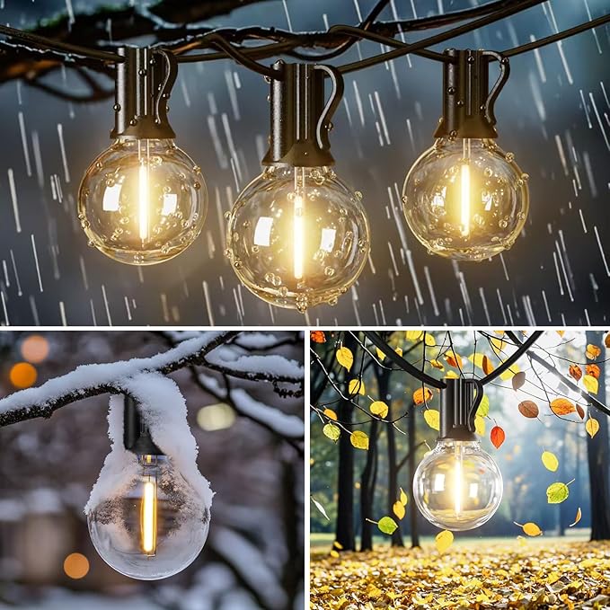 200Feet Outdoor String Lights G40 Globe String Lights 100+4 Replaceable 2200K Warm Bulbs Connectable Waterproof Outside Lights for Patio Backyard Party Wedding 2Pack x 100FT
